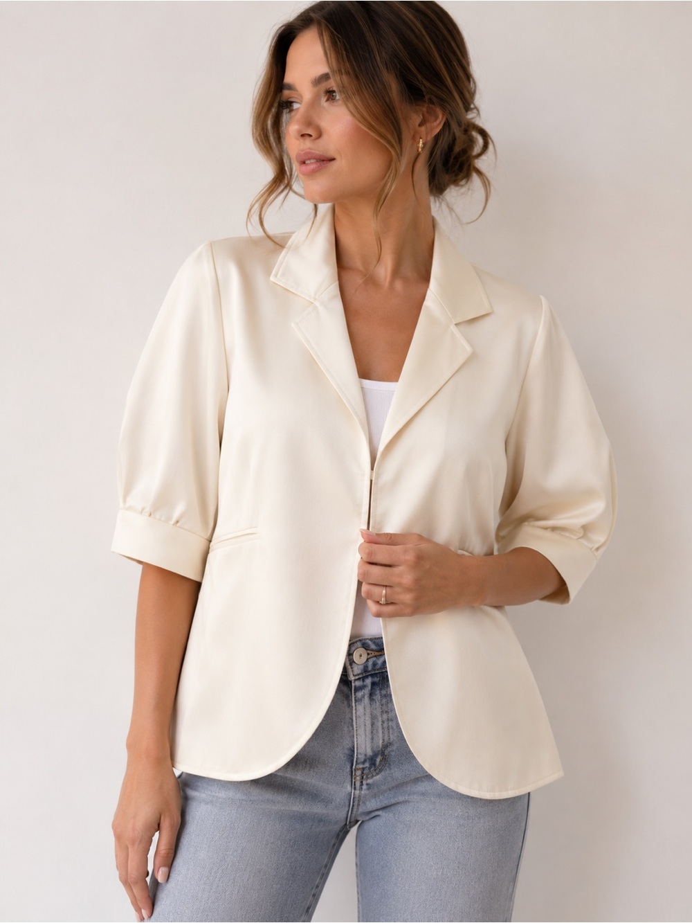 Lafayette 148 New York sz 8 Ivory Blazer 100% Laine Wool Lined like new
